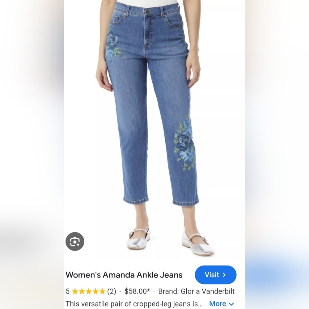 Gloria Vanderbilt Amanda Cotton Camo/Floral Pebblestone Embroidered Jeans 10/Med - Picture 13 of 13